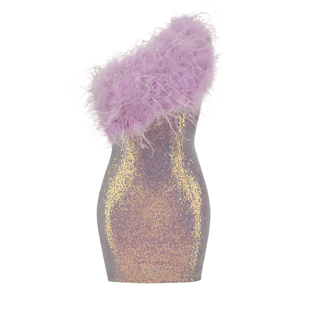 Fancy Purple Feather Sequins Dress