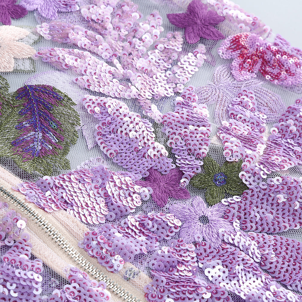 Millie Purple Floral Sequins Dress