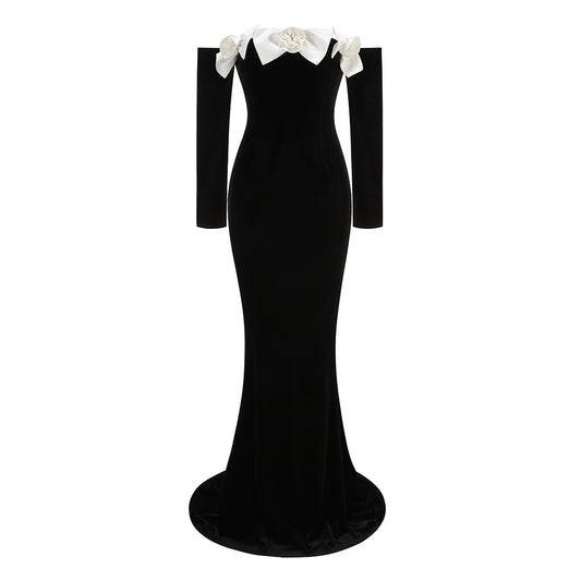 Lily Black & White Velvet Dress
