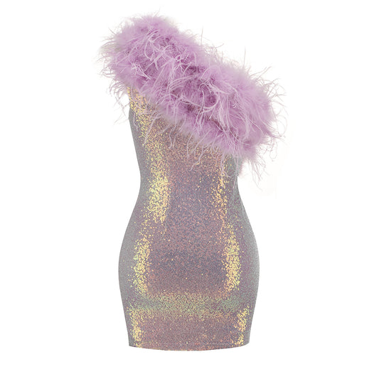 Fancy Purple Feather Sequins Dress